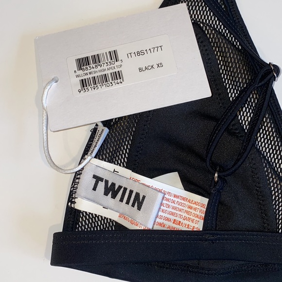 NWT TWIIN Black Mesh Traingle Swim Bikini Top XS - Picture 2 of 4